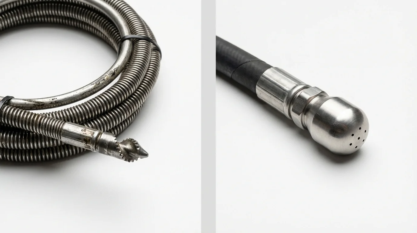 Drain snake cable and hydro jetting nozzle used for drain cleaning in Sylvan Beach, NY