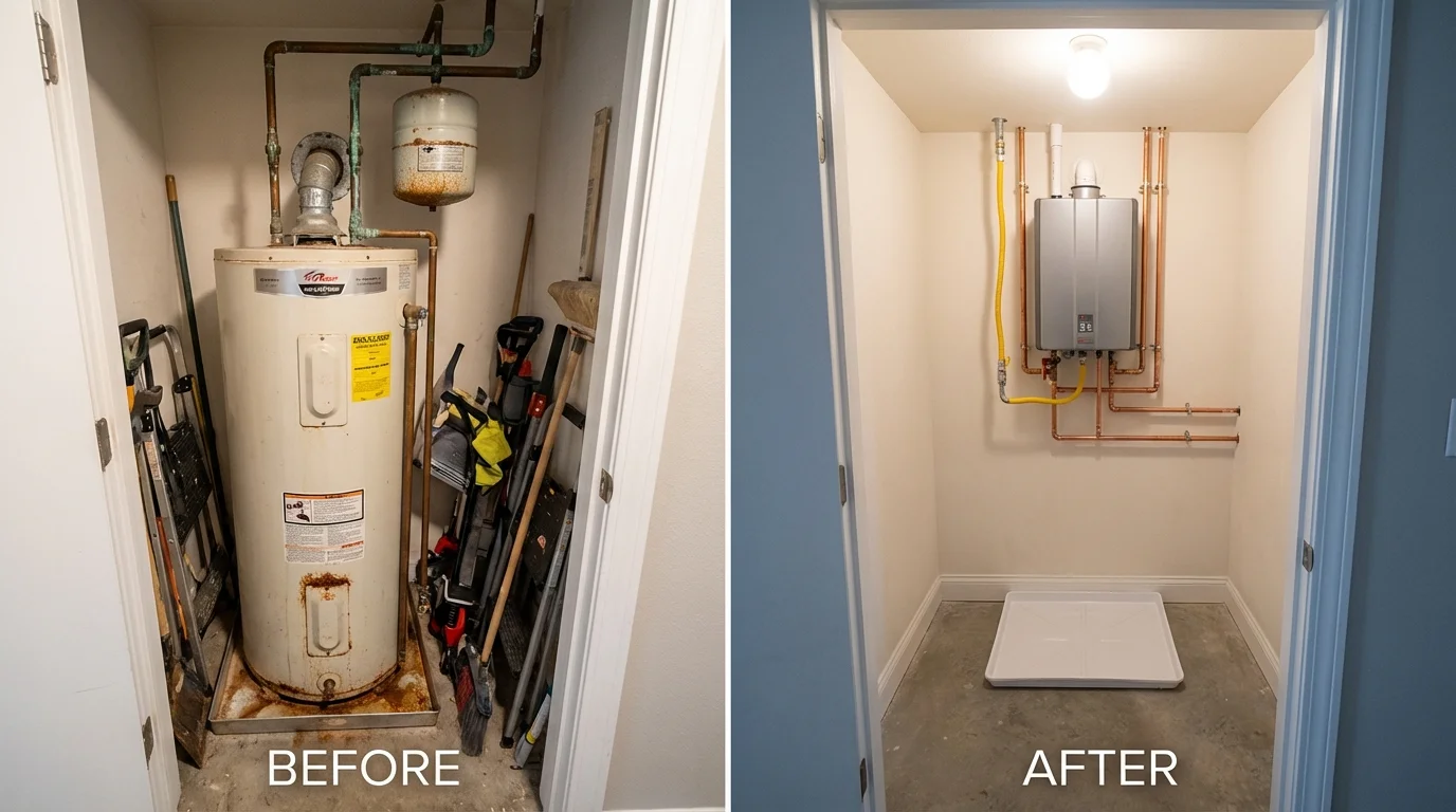 Tank water heater versus wall-mounted tankless unit comparison for Sylvan Beach, NY homeowners